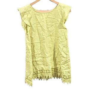 Terzo Millennio 100% Linen Flutter Cap Sleeve Tunic Top Size Medium Chartreuse